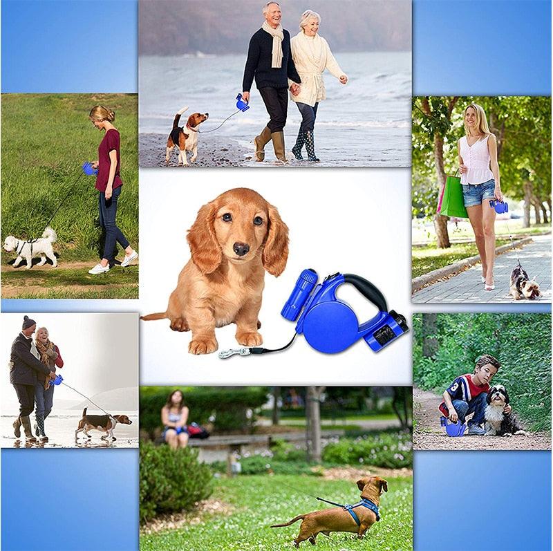 Glow Retractable Dog Leash with LED Light & Bag Dispenser