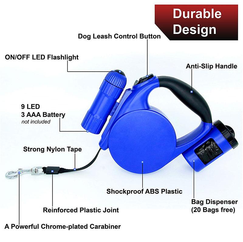 Glow Retractable Dog Leash with LED Light & Bag Dispenser