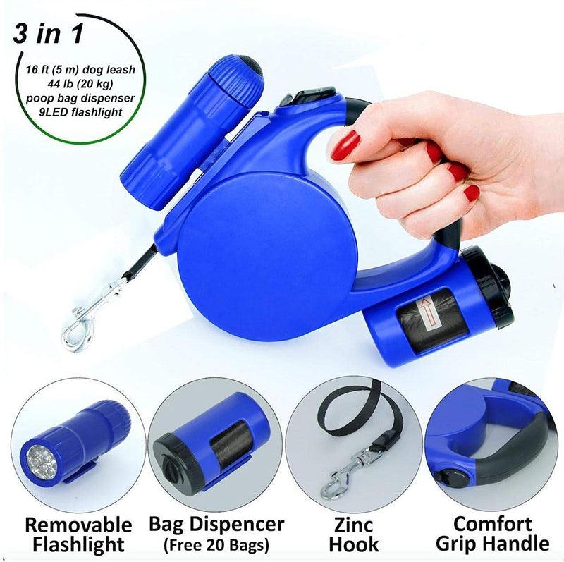 Glow Retractable Dog Leash with LED Light & Bag Dispenser