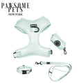 Mint green complete pet walking bundle showing step-in harness, adjustable collar, leash, and waste bag holder — 5-piece matching set by Pawsome Pets New York