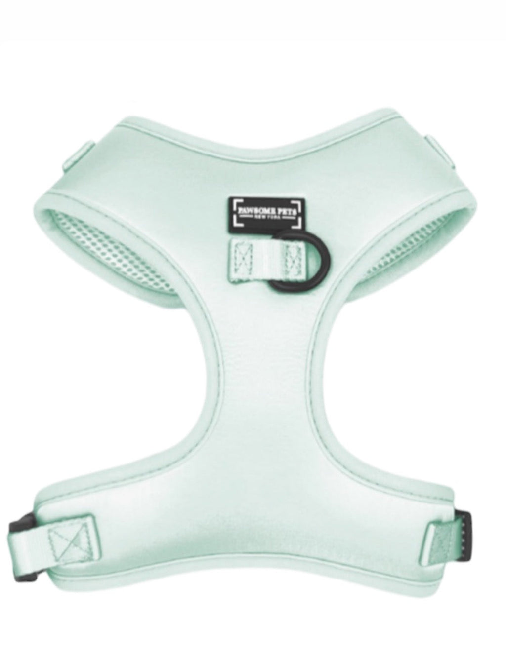 Close-up of mint green step-in dog harness from the Mint Green Complete Pet Walking Bundle 5-piece set, showing adjustable straps and D-ring clip