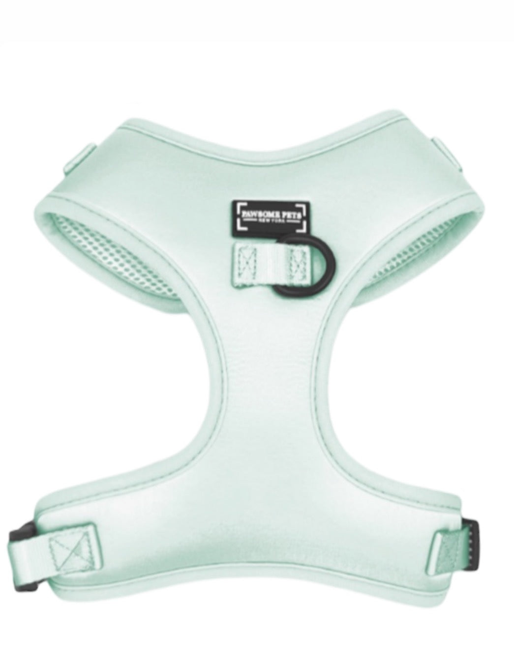 Close-up of mint green step-in dog harness from the Mint Green Complete Pet Walking Bundle 5-piece set, showing adjustable straps and D-ring clip