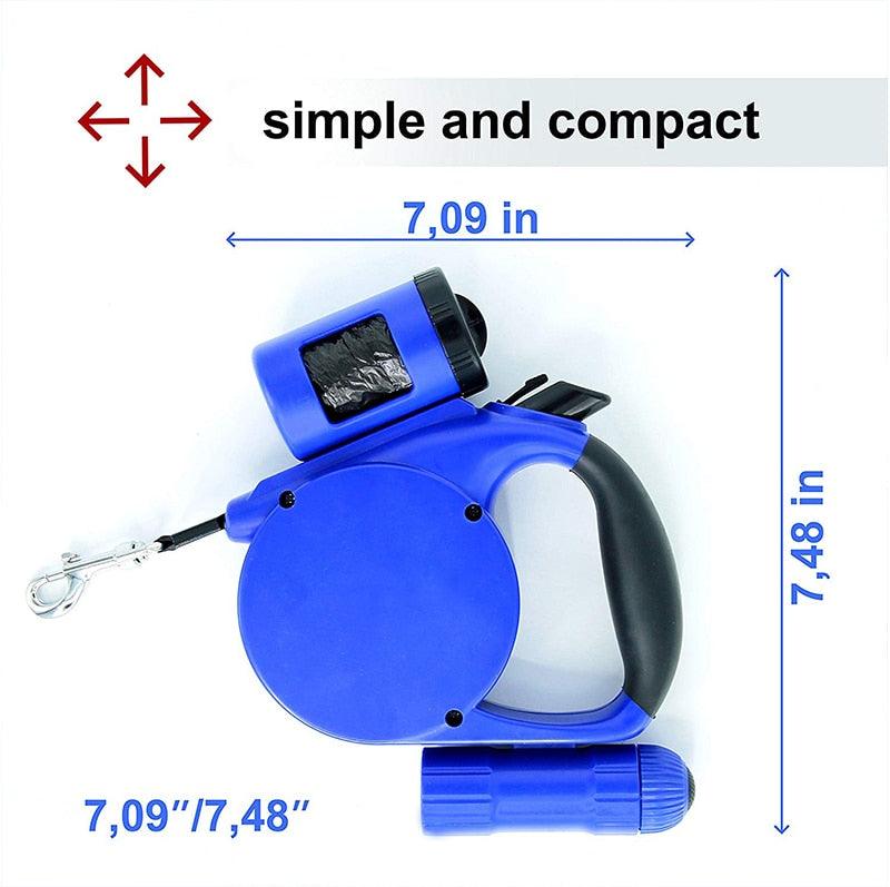 Glow Retractable Dog Leash with LED Light & Bag Dispenser