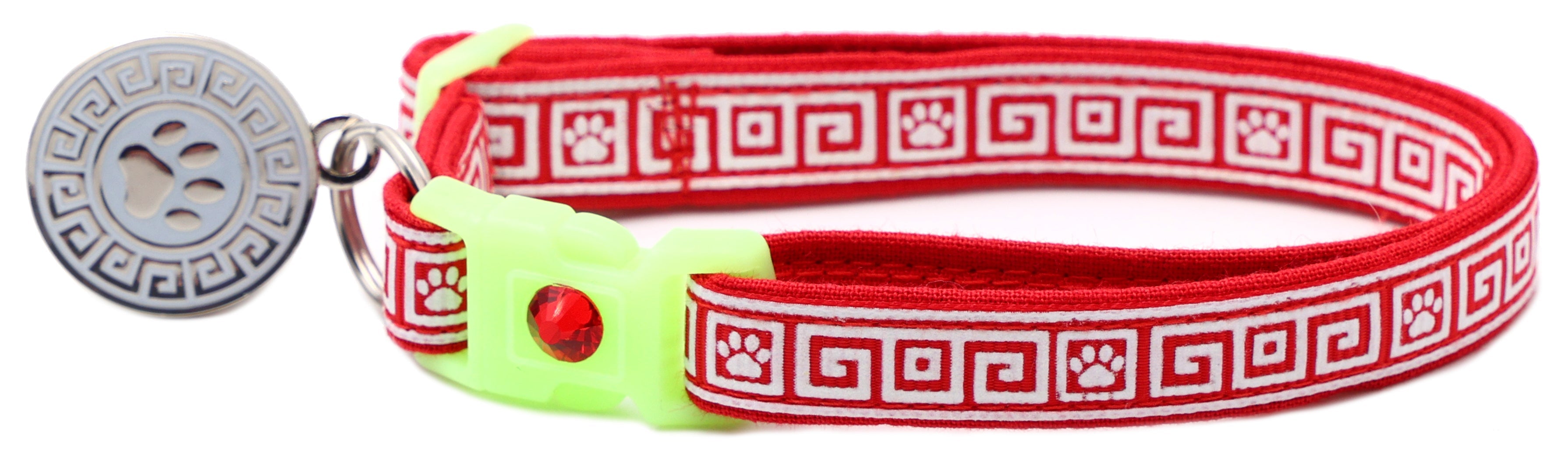 Greek Key Glow-in-the-Dark Breakaway Cat Collar — 8 Colors