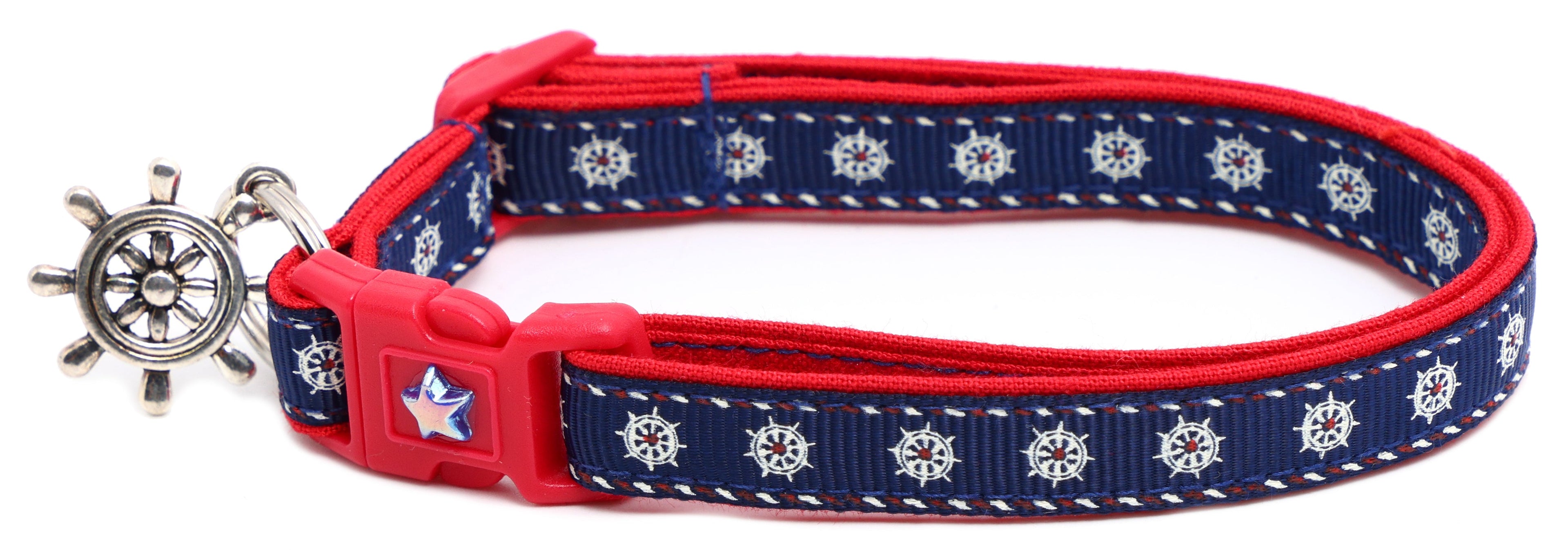 Nautical Ships Wheel Handmade Breakaway Cat Collar