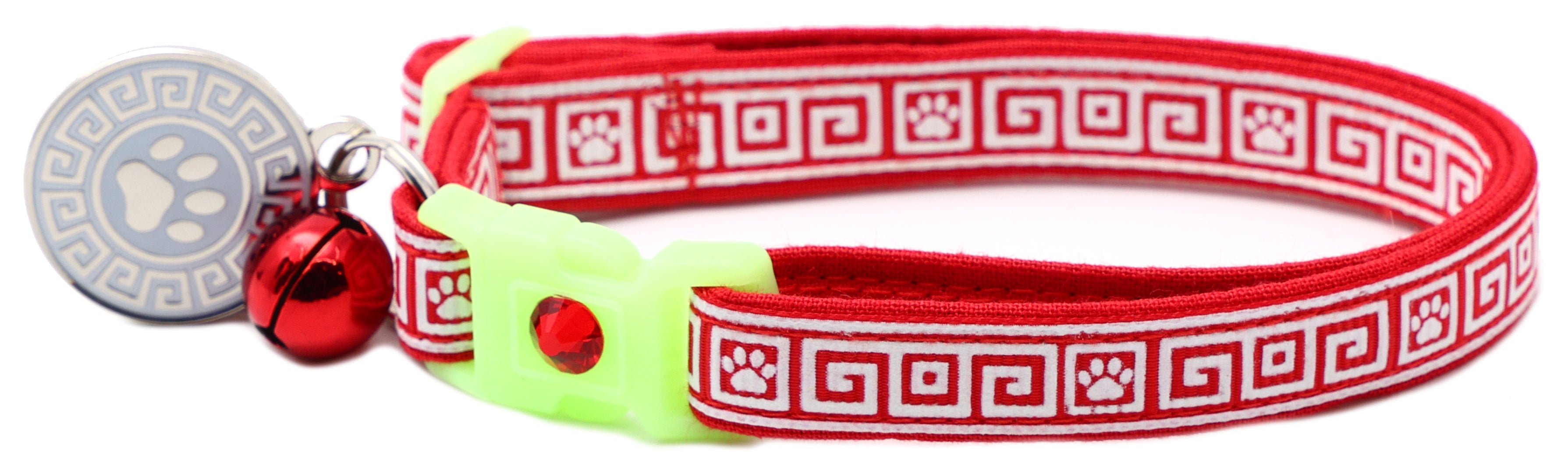 Greek Key Glow-in-the-Dark Breakaway Cat Collar — 8 Colors