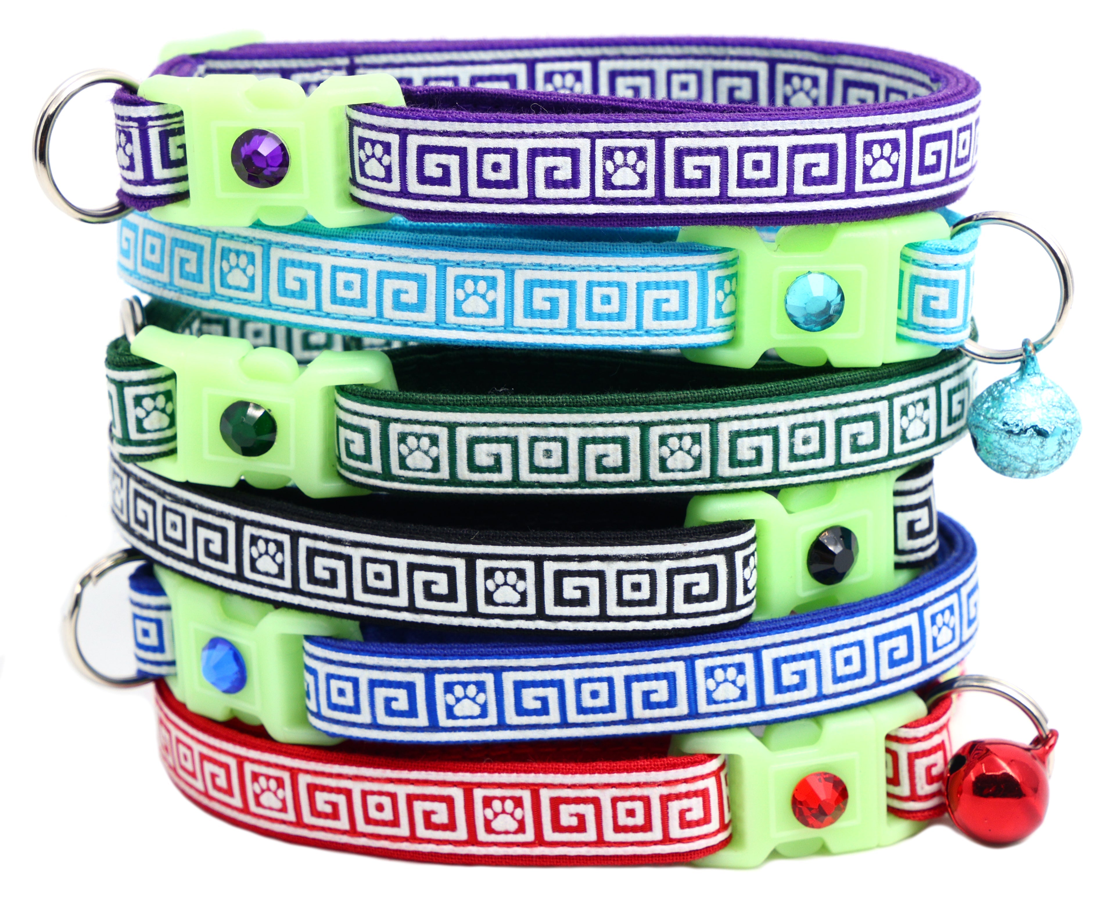 Greek Key Glow-in-the-Dark Breakaway Cat Collar — 8 Colors