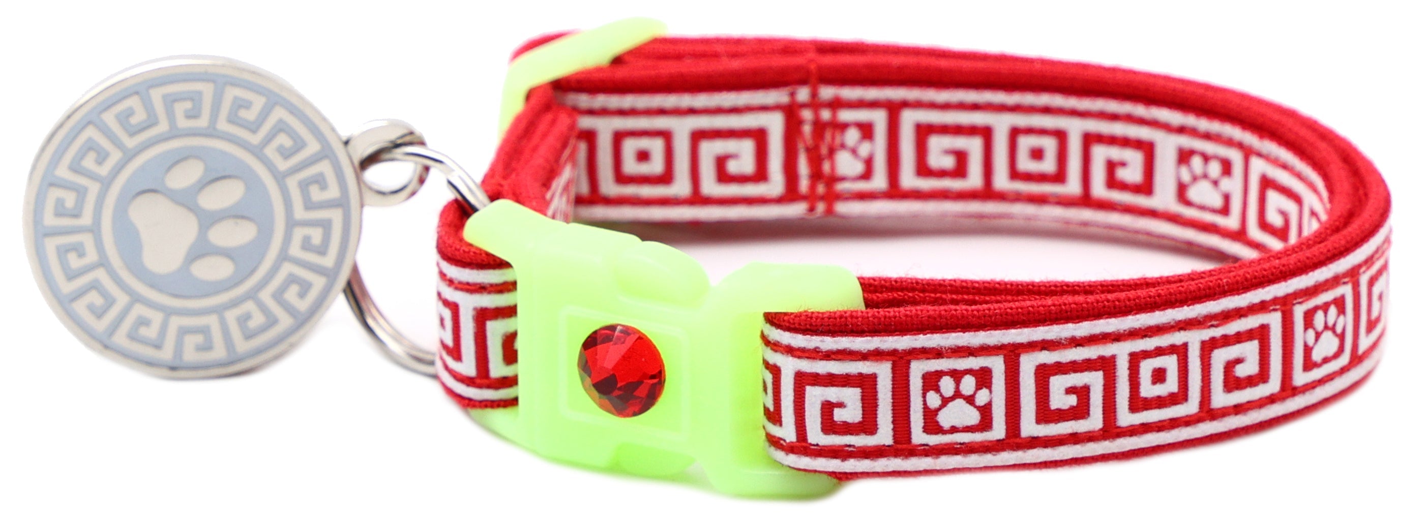 Greek Key Glow-in-the-Dark Breakaway Cat Collar — 8 Colors