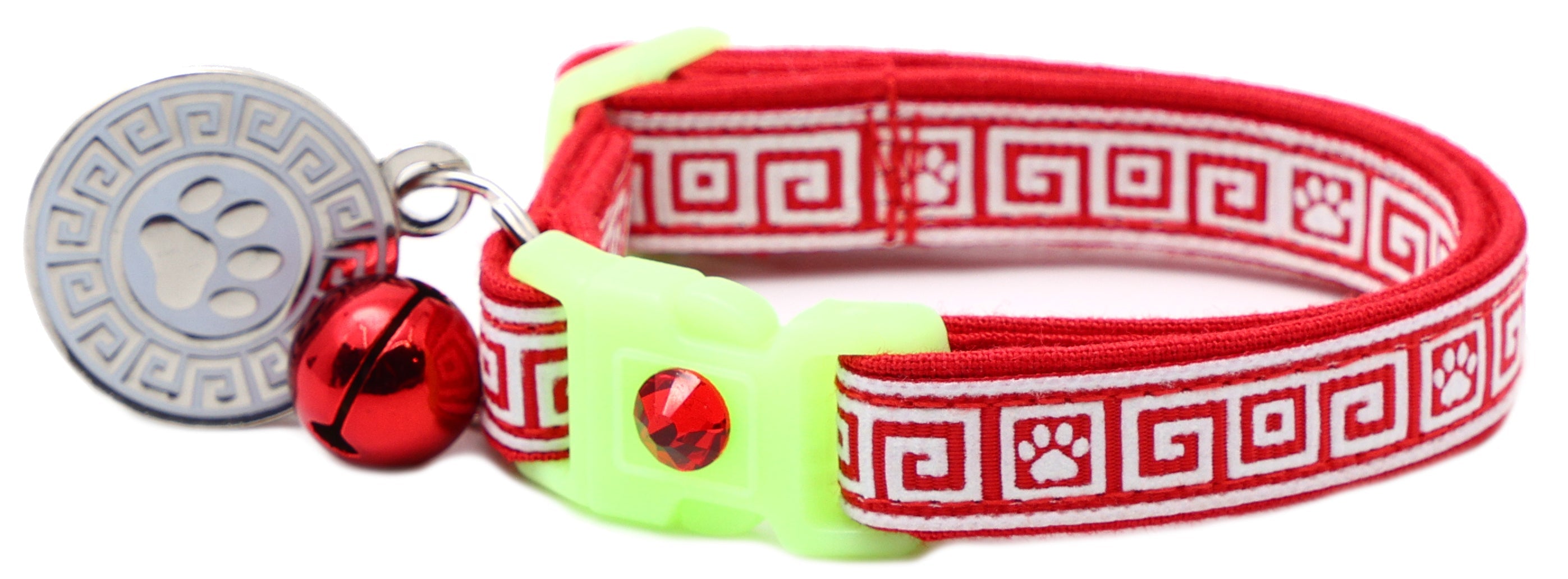 Greek Key Glow-in-the-Dark Breakaway Cat Collar — 8 Colors