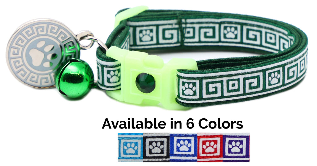 Greek Key Glow-in-the-Dark Breakaway Cat Collar — 8 Colors