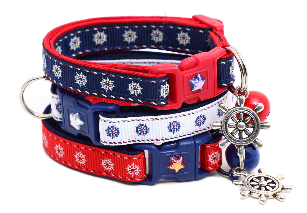 Nautical Ships Wheel Handmade Breakaway Cat Collar