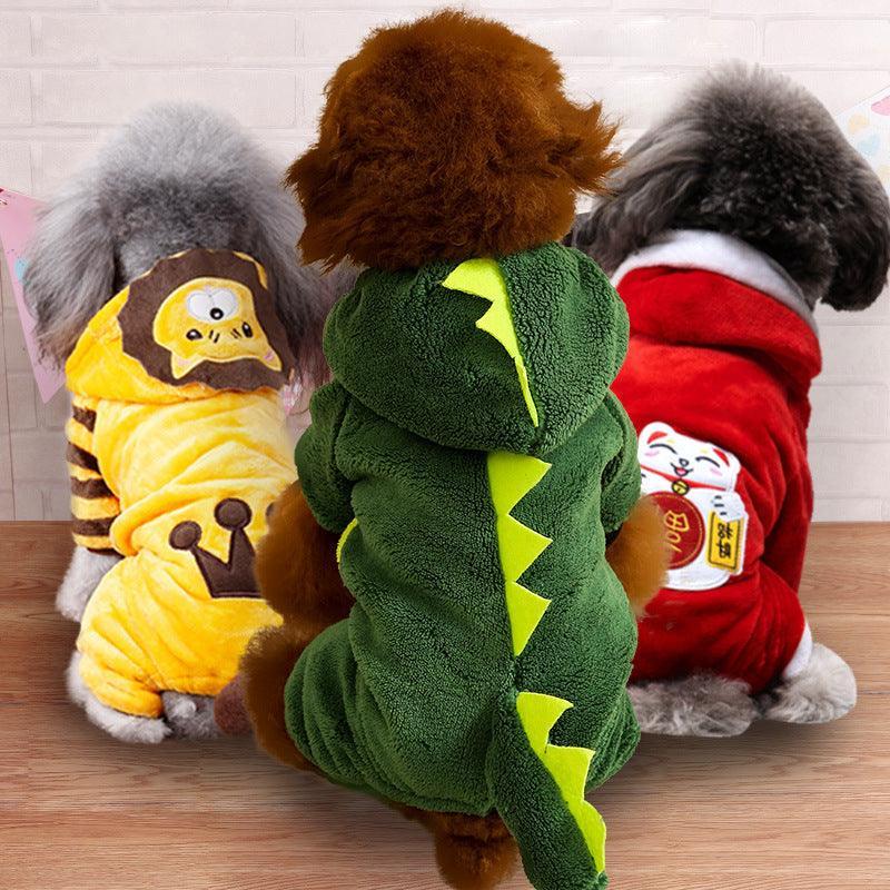 Cozy Coral Fleece Dog Costume — Dinosaur & Lion Styles