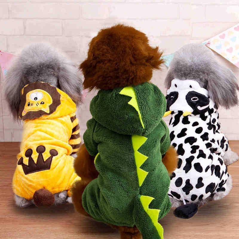 Cozy Coral Fleece Dog Costume — Dinosaur & Lion Styles