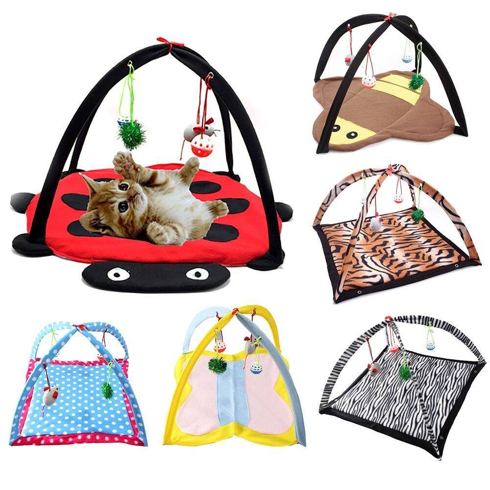 Foldable Cartoon Cat Play Tent & Hammock
